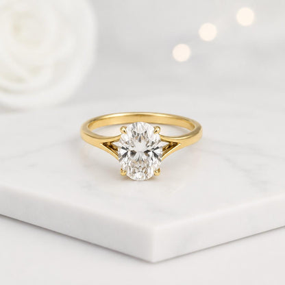 Oval Cut Lab Grown Diamond Ring, Solitaire Engagement Ring, Open Bezel Frame Solitaire, Split Shank Ring, 