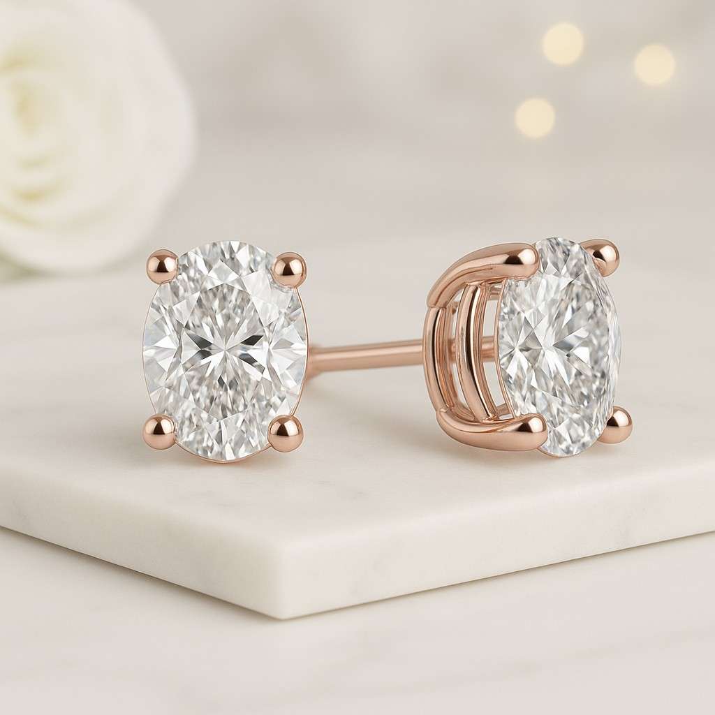 Oval Cut Lab Grown Diamond Stud Earrings 0.25 To 6.00 TCW Screw Back Earrings CVD Diamond Minimalist Studs