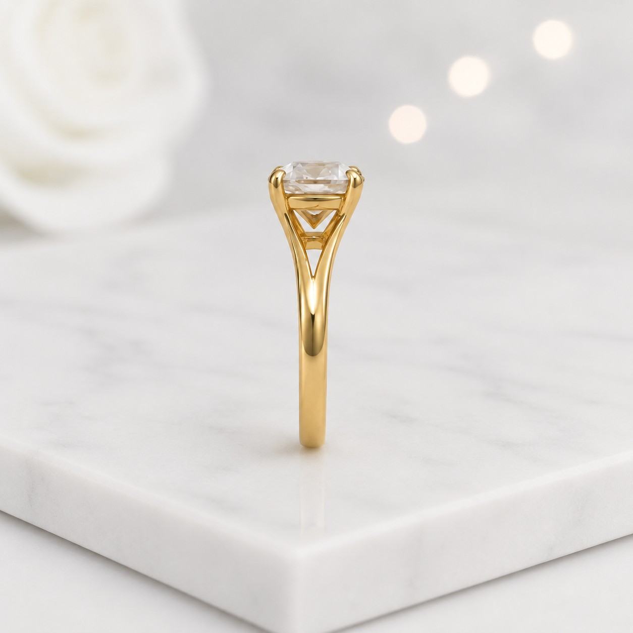 oval cut lab grown diamond tulip prong split shank solitaire engagement ring, 