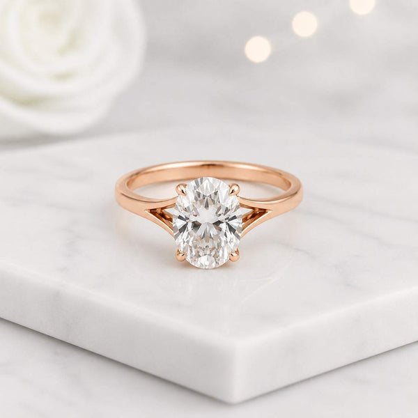 Oval Cut Lab Grown Diamond Tulip Prong Split Shank Solitaire Engagement Ring, IGI Certified, 14K Yellow Gold Minimalist Bridal Ring