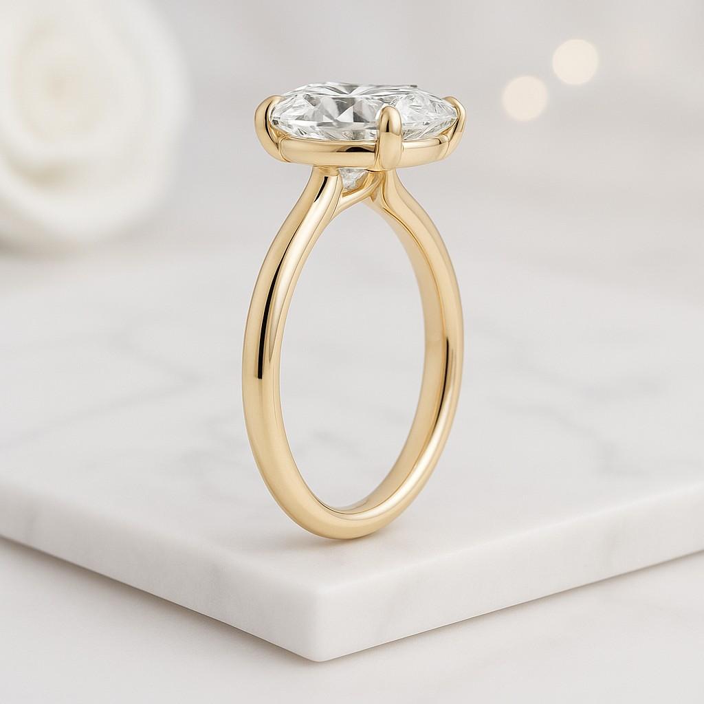 Oval Cut Moissanite Engagement Ring Hidden Halo Solitaire Plain Gold Band Wedding Gift