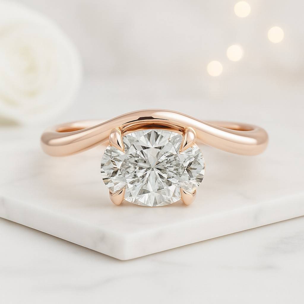 Oval Cut Moissanite Engagement Ring Set Stacking Ring Vintage Bridal Set Curved Matching Band Set