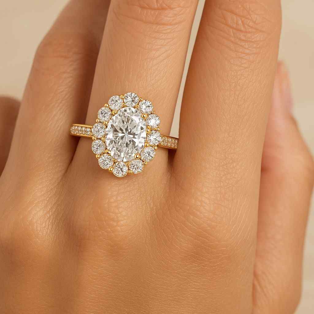 Oval Cut Moissanite Ring Oval Halo Ring Unique Oval Cut Engagement Ring