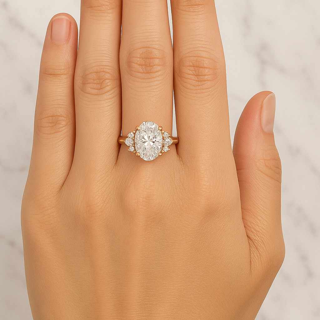 Oval Cut Wedding Band Prong Setting Half Eternity Oval Shape Lab Grown Diamond Ring