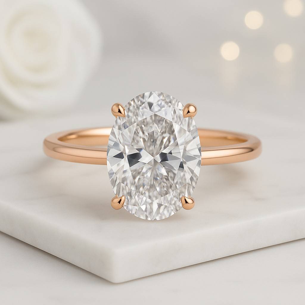 Oval Diamond Engagement Ring Set Genuine Lab Grown Diamond Wedding Ring Set