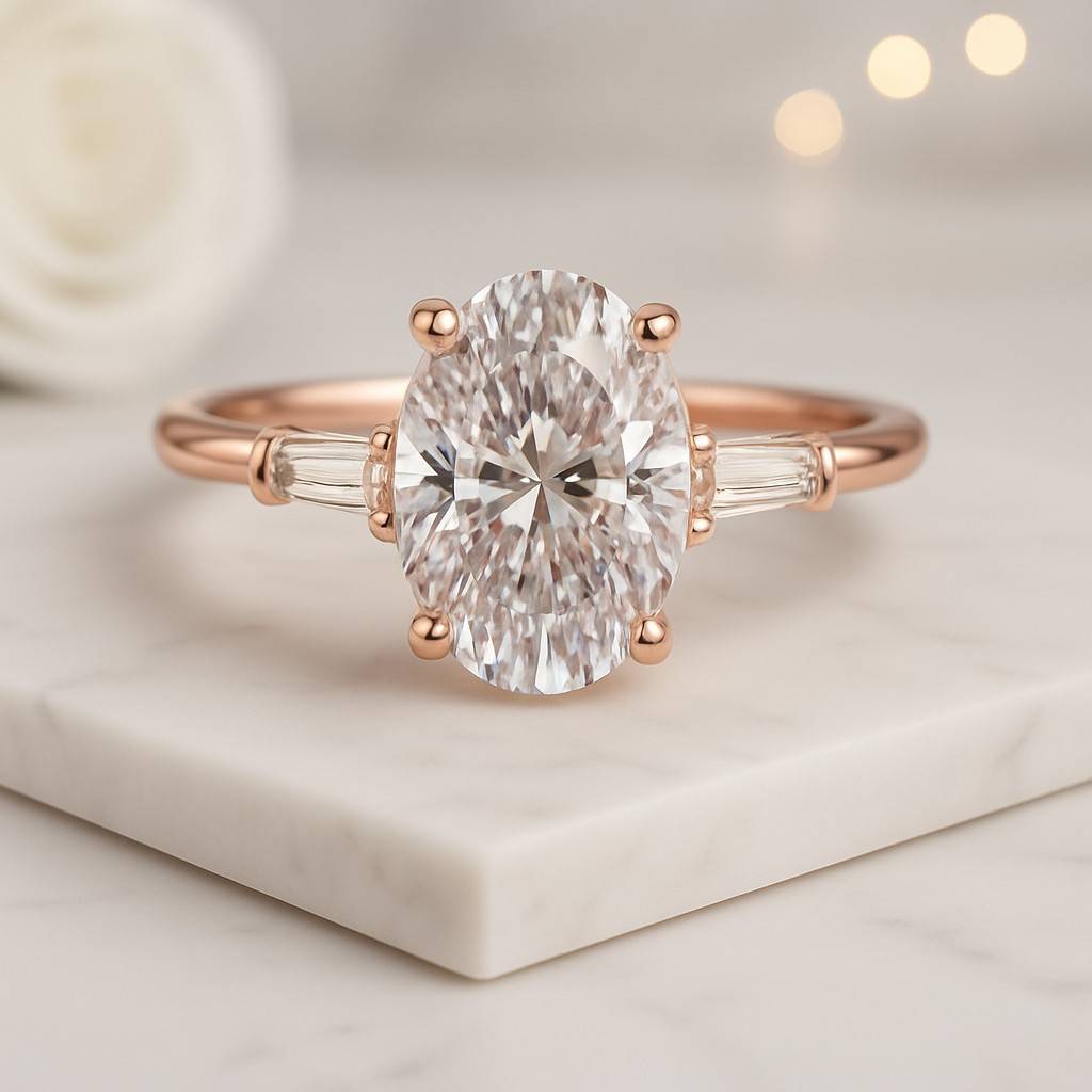 Oval Diamond Engagement Ring Set Genuine Lab Grown Diamond Wedding Set Bridal Rings for Her