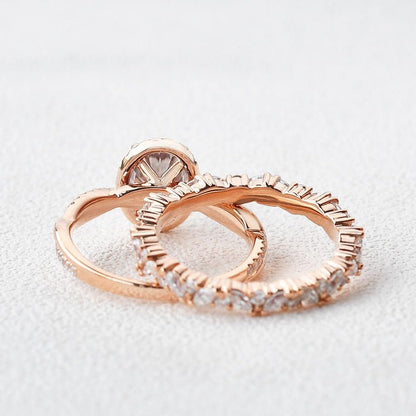 Oval Diamond Twisted Pave Eternity Bridal Set Ring For Wedding