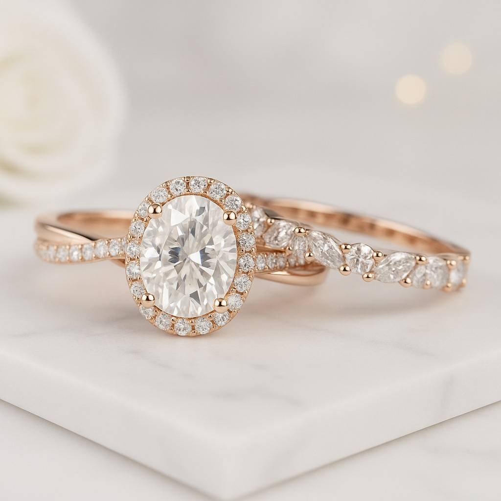 Oval Halo Ring Engagement Ring Set 2 Carat Oval Cut Bridal Set Ring Lab Grown Diamond Ring Oval Cut Wedding Matching Ring