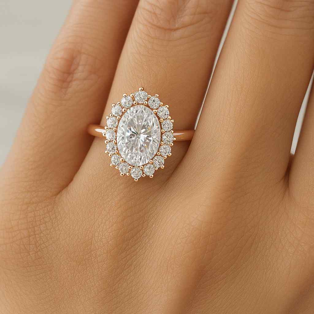 Oval Lab Grown Diamond Double Edge Halo Ring
