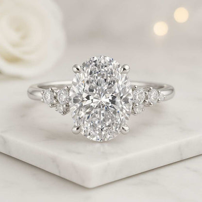 Oval Lab Grown Diamond Engagement Ring With Oval Diamond Pave Band