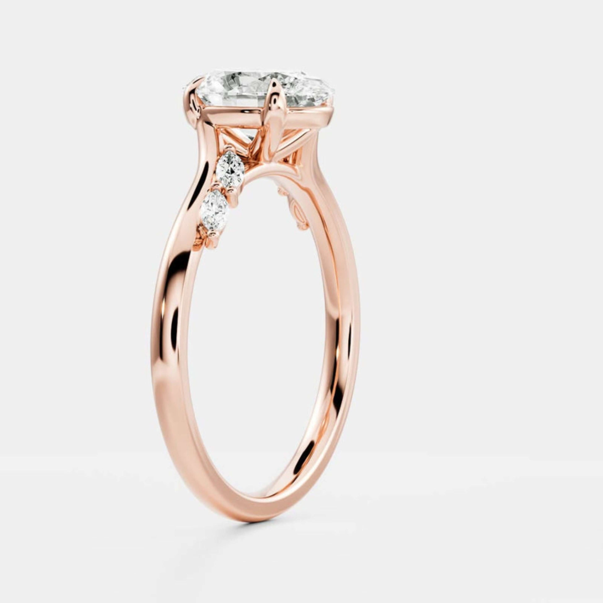 Oval Lab Grown Diamond Ring, Side Round Diamond Ring, Diamond Wedding Ring for Her