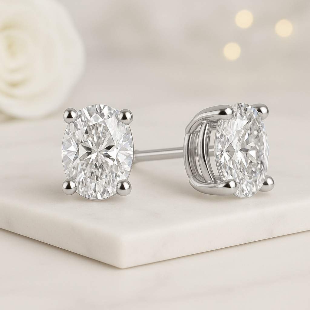 oval lab grown diamond stud earrings 14k gold over sterling silver prong