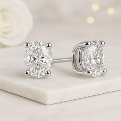 Oval Lab Grown Diamond Stud Earrings 14K Gold over Sterling Silver Prong