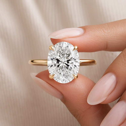 Oval Solitaire Diamond Engagement Ring with Pavé Band by Sami Jewels Premium 925 Sterling Silver Ring