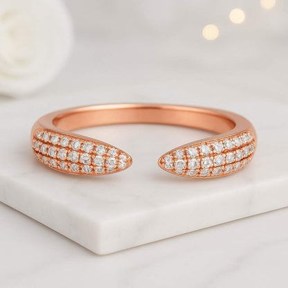Pave Diamond Open Cuff Claw Diamond Ring Unique Open Wedding Band Ring Open Gap engagement Ring half Eternity Minimalist Best Valentine Gift