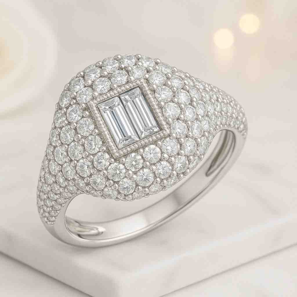 Pave Diamond Ring 14k Gold Diamond Dome Ring Diamond Wedding Ring Solid Gold Pave Domed Ring