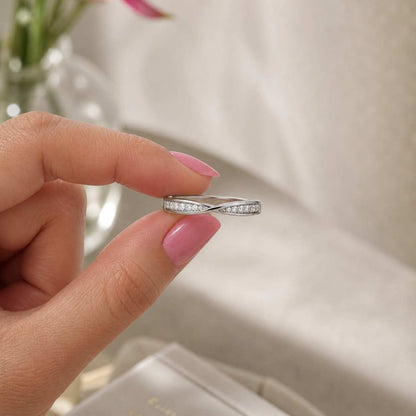 Pave Lab grown diamond wedding band Solid rose gold Twist band Vintage Twisted Minimalist Ring Half eternity Bridal Matching promise ring
