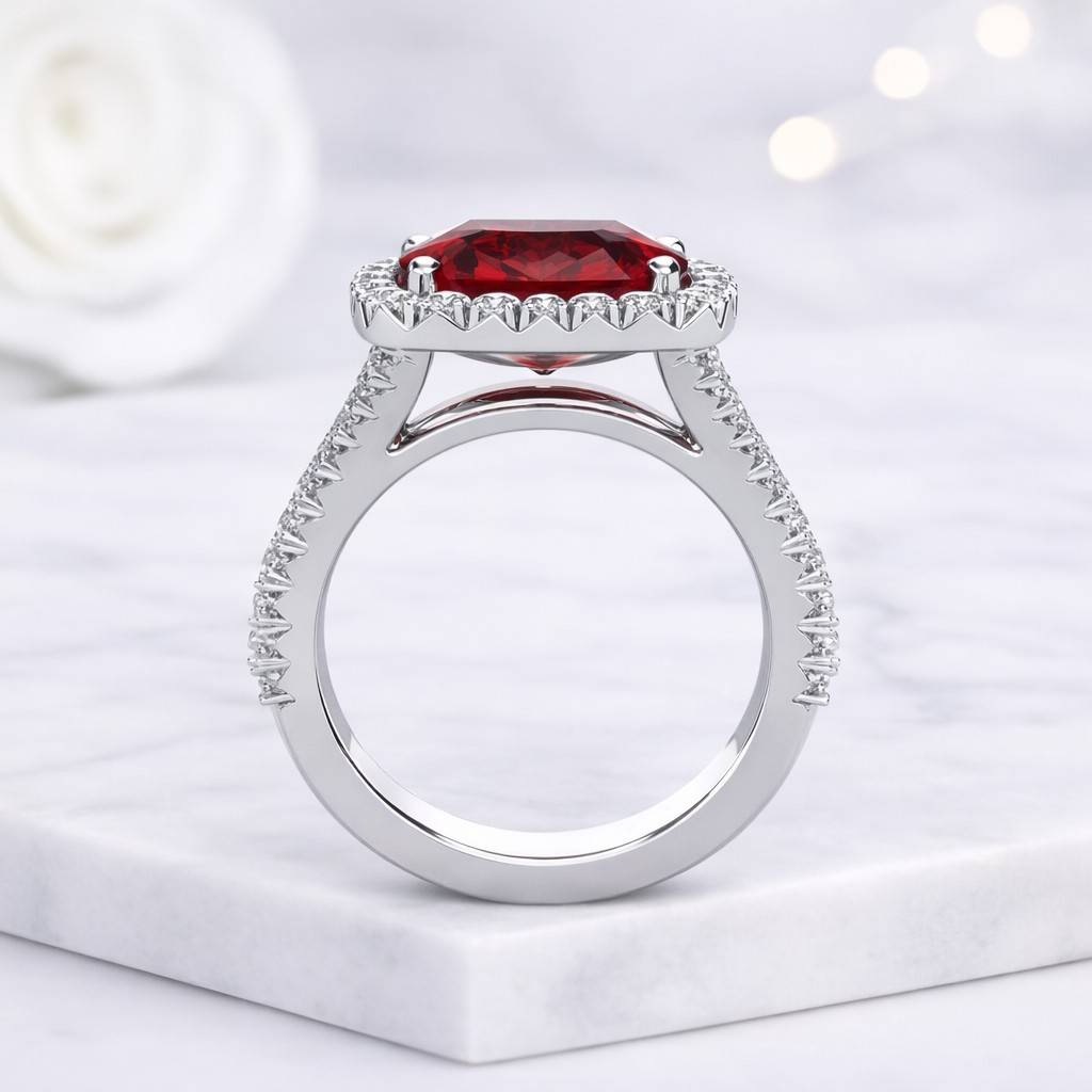 pave ring 14k white gold ring halo ring ruby engagement ring