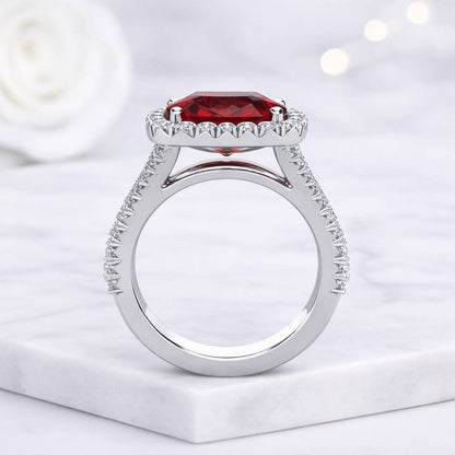 Pave Ring 14k White Gold Ring Halo Ring Ruby Engagement Ring