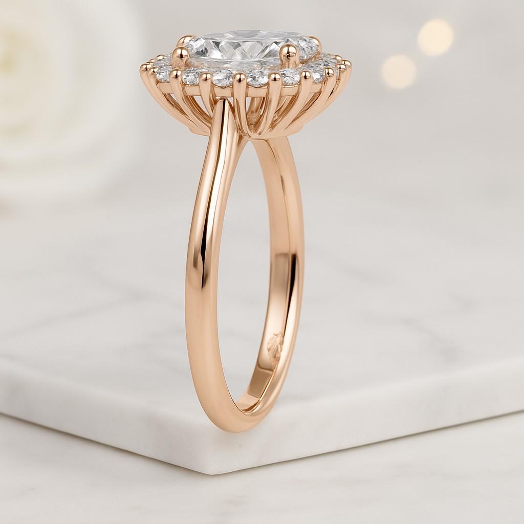 Pave Set Lab Grown Diamond Accent Ring 2.50 Carat Oval Cut Lab Diamond Halo Ring