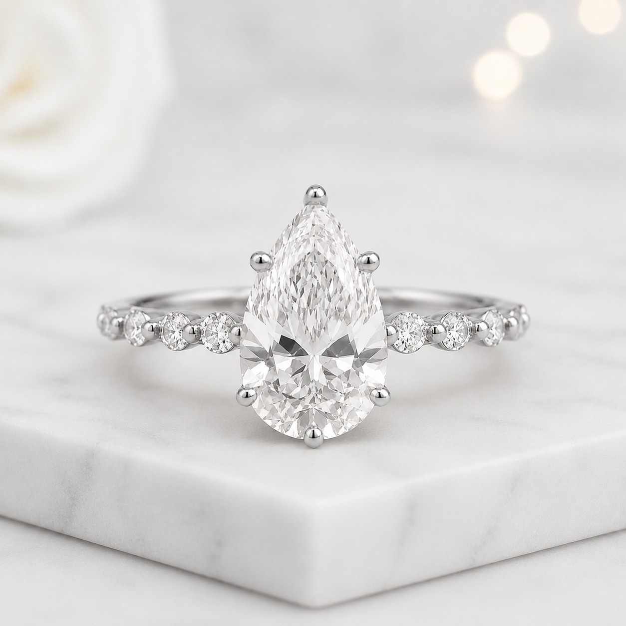 Pear Cut Diamond Engagement Ring, Simulated Diamond Ring, Wedding Ring, Fake Engagement Ring, Travel Ring