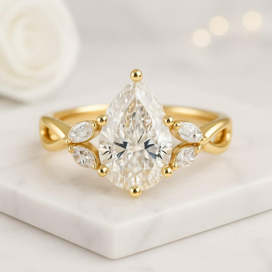 Pear Cut Diamond Wedding Ring Pave Diamonds Anniversary Gift