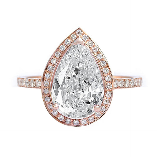 Pear Cut Halo Moissanite Pave Setting Wedding Ring For Her, Luxury Moissanite Engagement Ring For Her