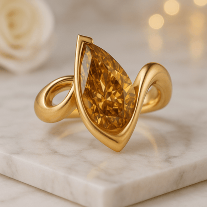Pear Cut  Lab Grown Diamond Curved Proposal Ring