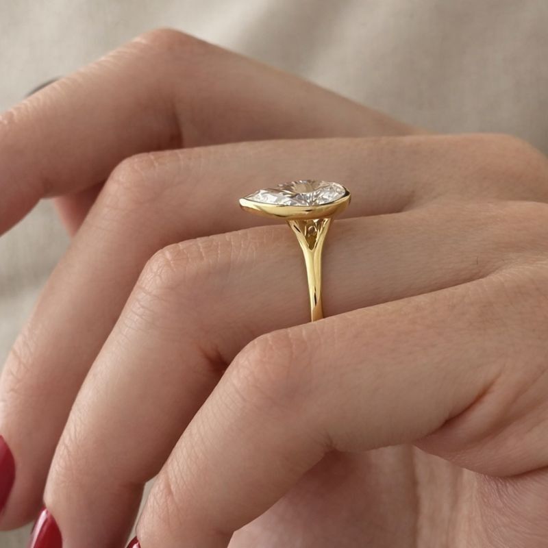 pear cut lab grown diamond ring bezel setting ring
