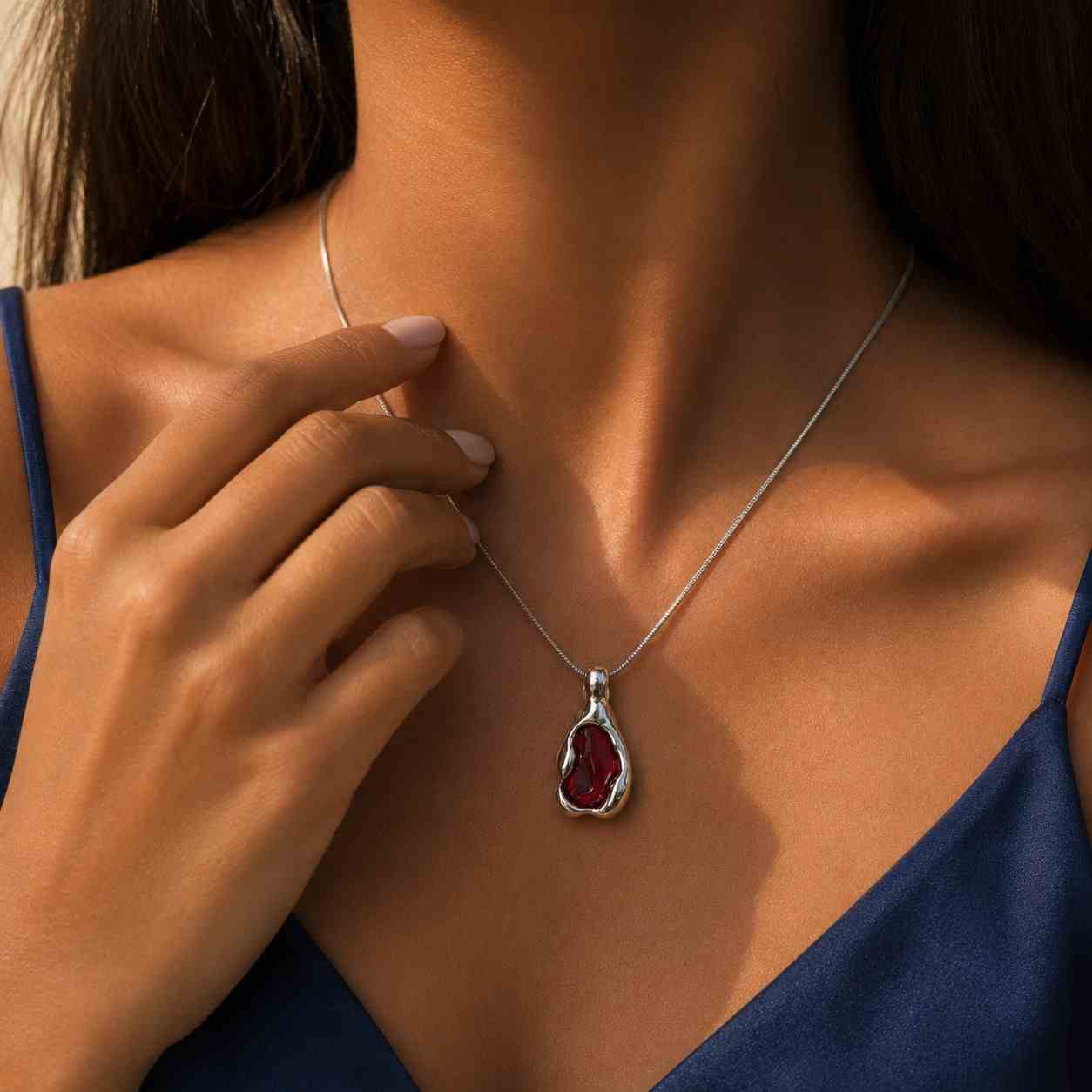 Pear Garnet Pendant: Handmade Sterling Silver Necklace
