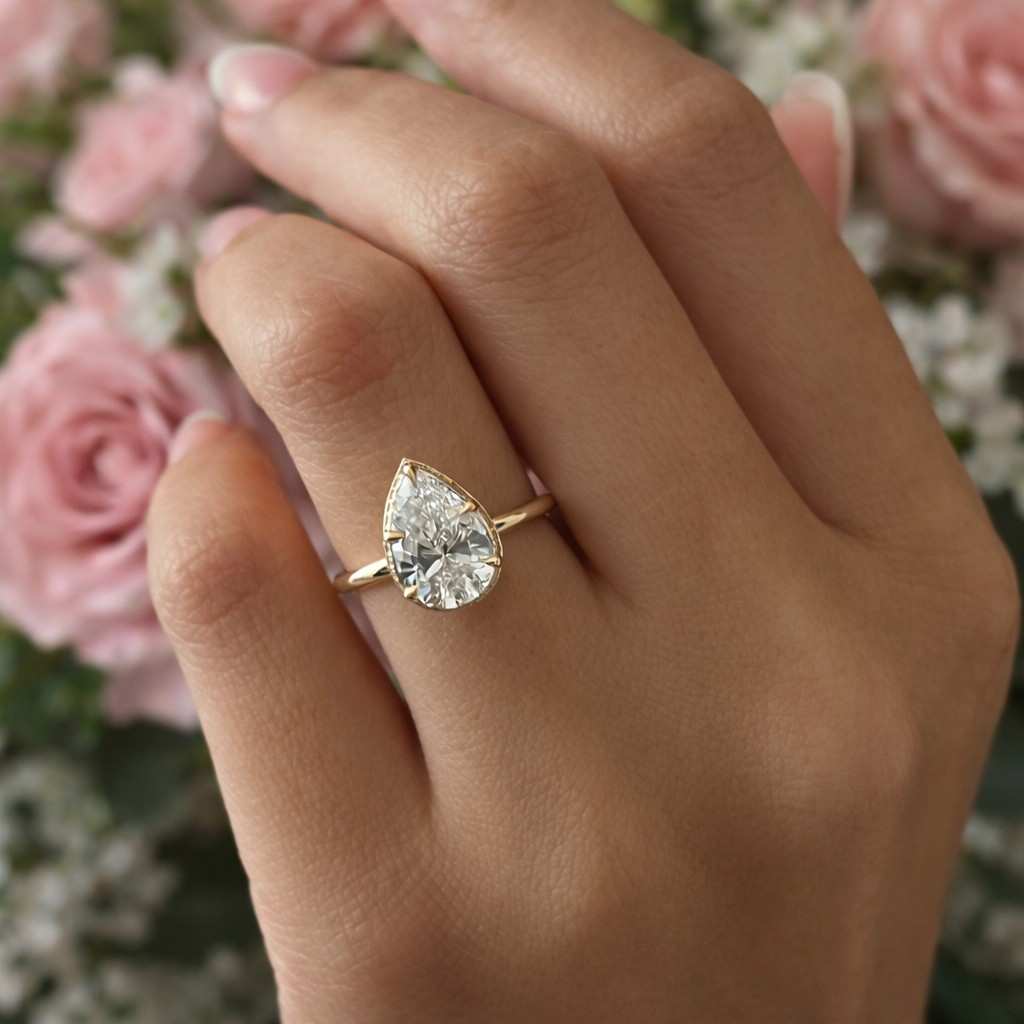 pear shaped engagement solitaire ring