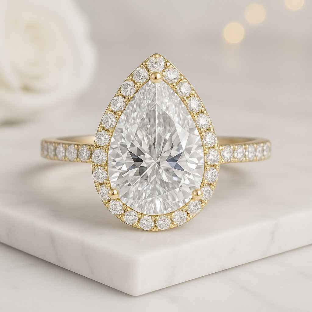 Pear Shaped Wedding Ring Set Teardrop Bridal Rings