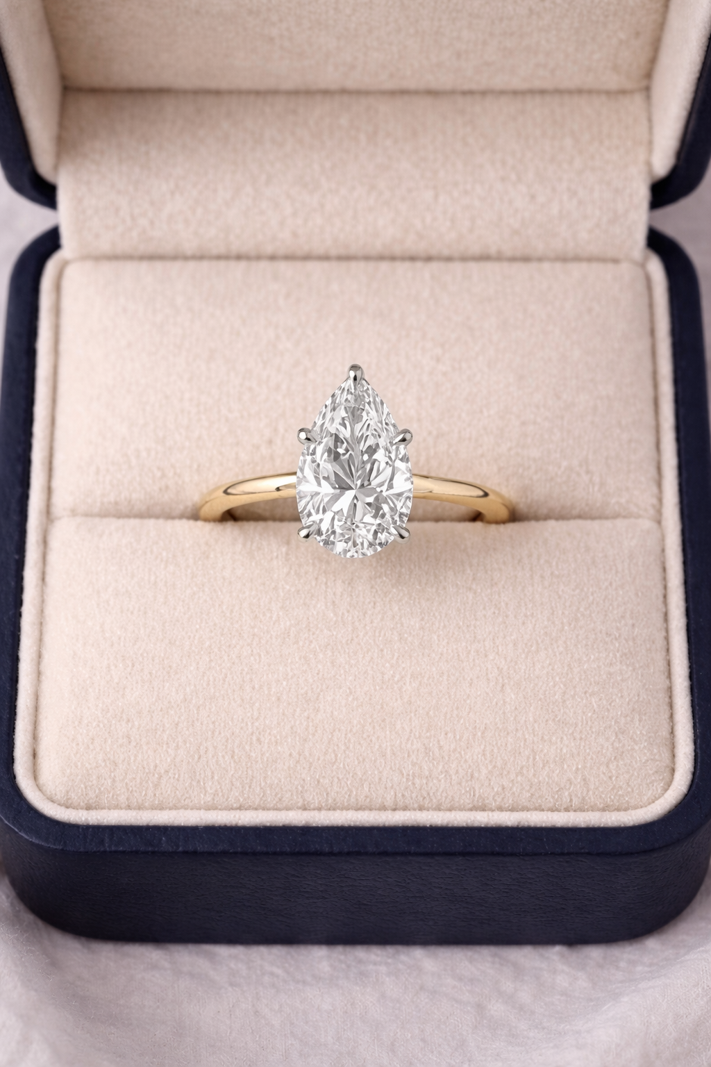 pear solitaire engagement ring lab grown diamond 14k solid white gold tear drop ring for women