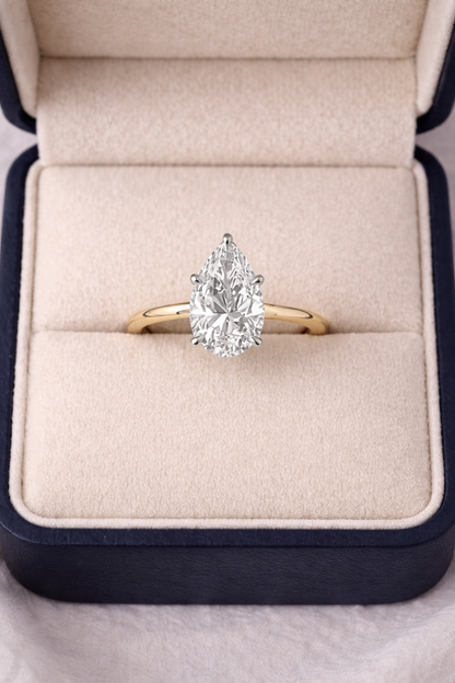 Pear Solitaire Engagement Ring Lab Grown Diamond 14K Solid White Gold Tear Drop Ring For Women