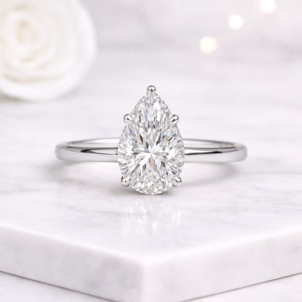 pear shaped engagement ring tear drop ring dainty solitaire diamond ring for her
