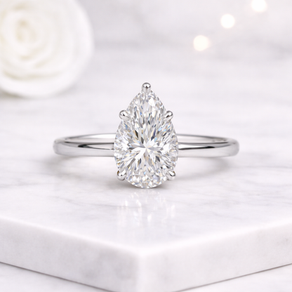Pear shaped engagement Ring Tear drop Ring Dainty solitaire diamond ring for her