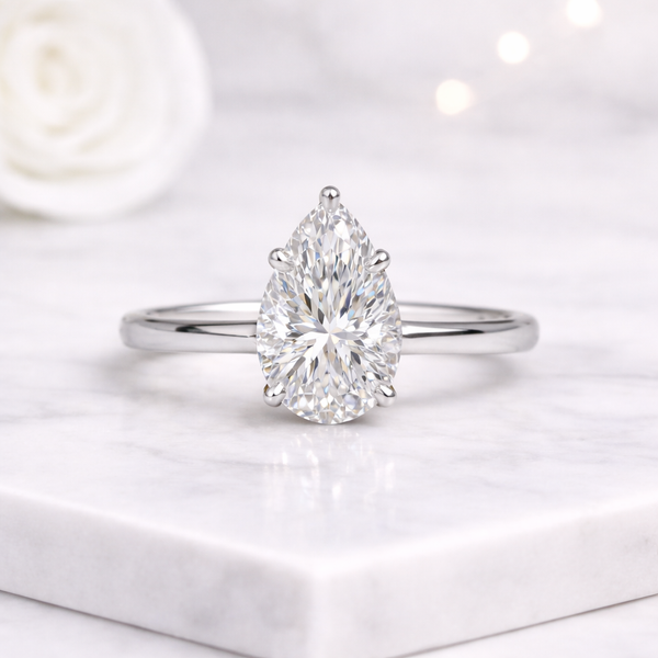 Pear shaped engagement Ring Tear drop Ring Dainty solitaire diamond ring for her