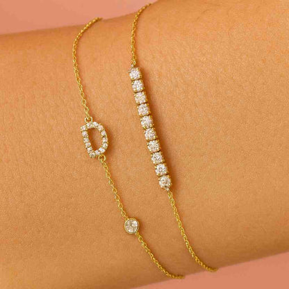 Perfect Pave Set Tennis Bracelet In 14K Solid Gold Double Buckle Sterling Silver Bracelet