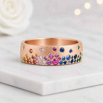 Multi Birthstone Round Cut Flush Set Band Ring