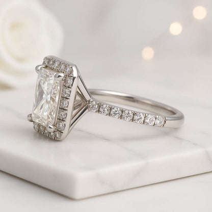 Princess Cut Lab Grown Diamond Wedding Ring 14K White Gold Princess Cut Ring Solitaire With Accent Engagement Ring