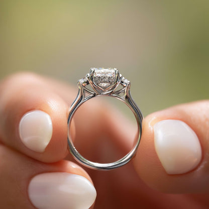 Princess cut Simulated Diamond 3 stone Trilogy Ring in White Gold or Titanium - engagement ring - handmade ring