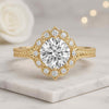 Round Cut Lab Grown Diamond Halo Engagement Ring in 14K Yellow Gold