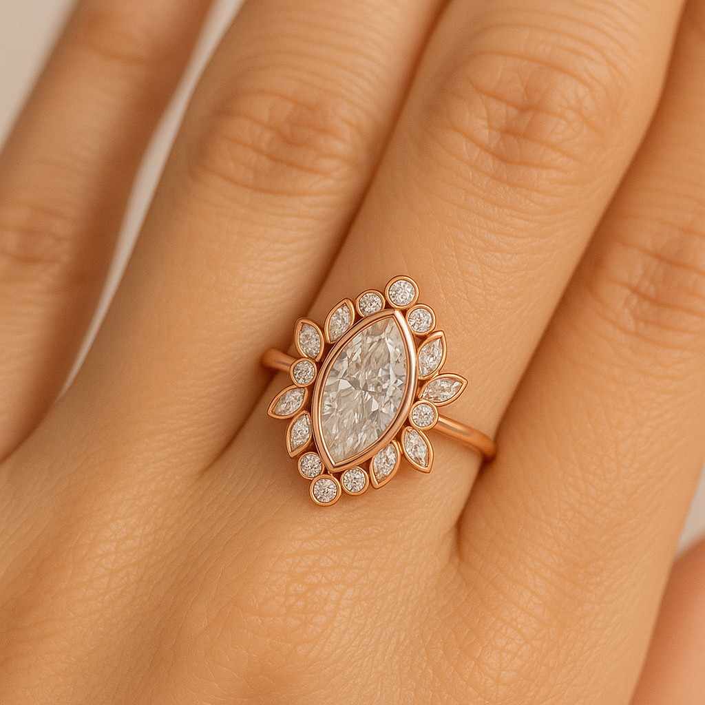 proposal rings for women handmade jewelry marquise lab grown diamond cluster halo ring vintage style engagement jewelry