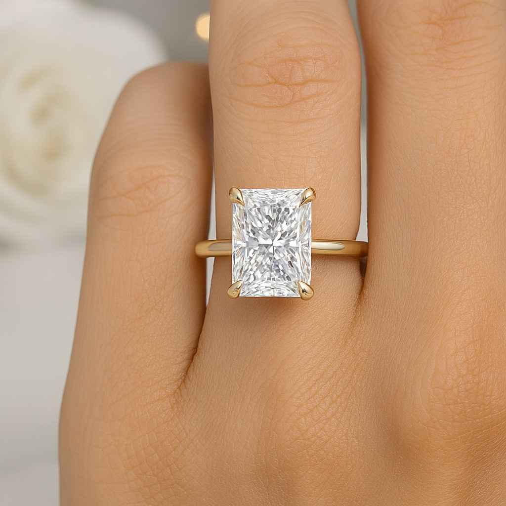 Radiant Cut Lab Grown Diamond Ring 18K Yellow Gold Vintage Milgrain Band