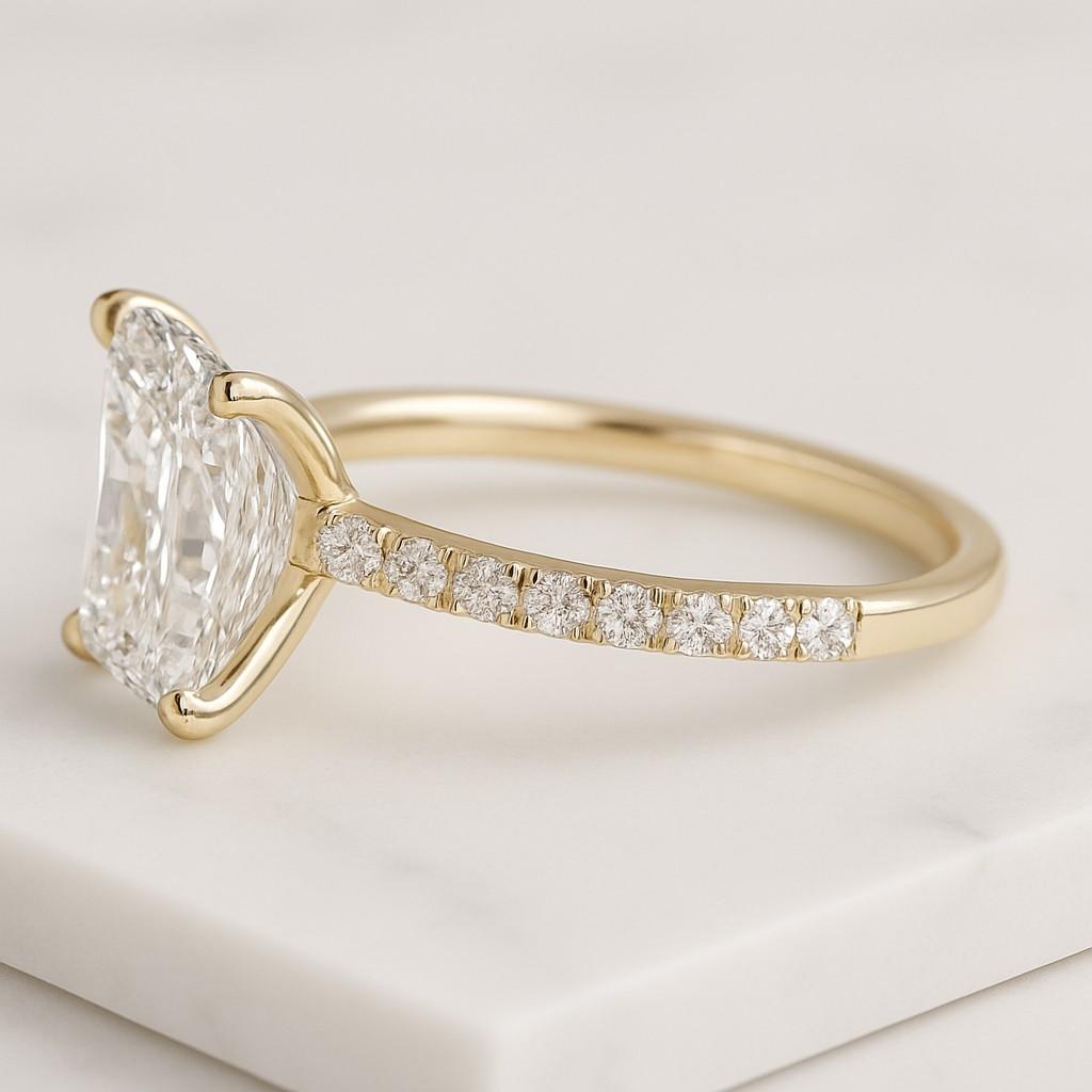 Radiant Lab Grown Diamond Engagement Ring 14k Yellow Gold Bezel Solitaire