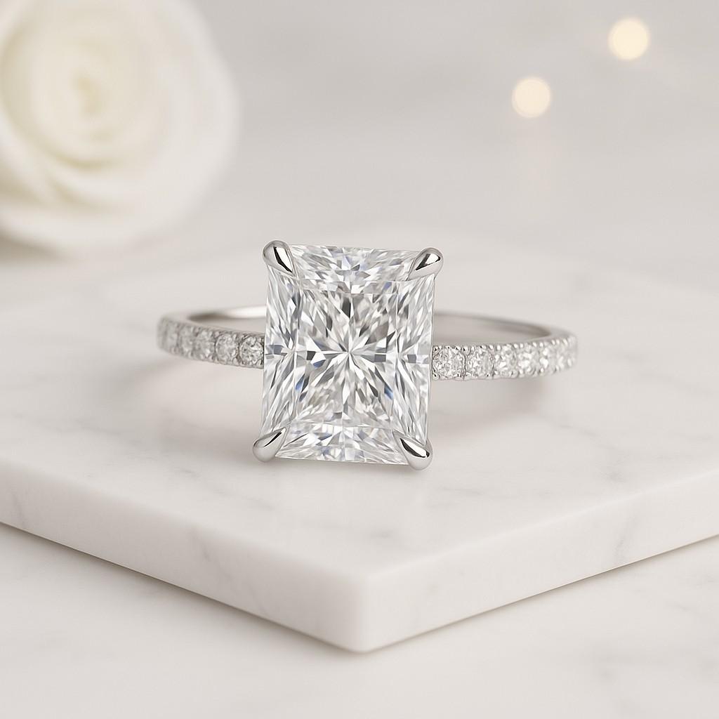 Radiant Lab Grown Diamond Engagement Ring Radiant Cut Diamond Ring Cathedral Setting Wedding Ring