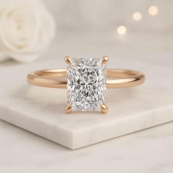 Radiant Solitaire for Modern Bride East West Radiant Cut Lab-Grown Diamond or Moissanite Engagement Ring
