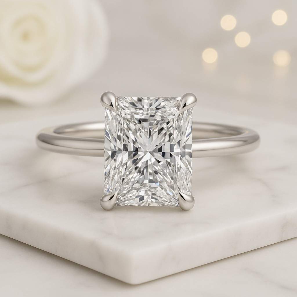 Radiant cut Moissanite Engagement Ring 14K Rose Gold Wedding Ring