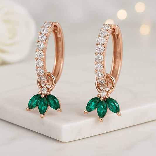 Real Diamond and Emerald Earrings May Birthstone