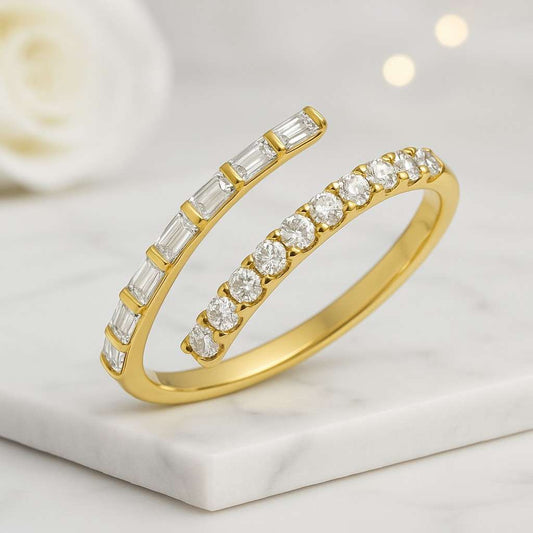 Real Lab Diamond Open Wedding Band Unique Gap Ring for Engagement Ring Womens Cuff Stacking Ring